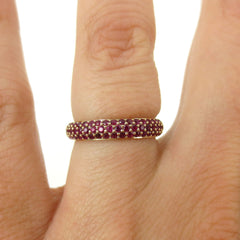 Three Row Dome Micro Pavé Ruby Eternity Band - 18K Yellow Gold