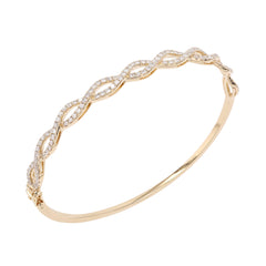 18K Yellow Gold Natural Diamond Infinity Hinged Bangle Bracelet / Oval Shaped Diamond Bangle