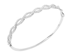 18K White Gold Natural Diamond Infinity Hinged Bangle Bracelet / Oval Shaped Diamond Bangle