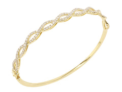 18K Yellow Gold Natural Diamond Infinity Hinged Bangle Bracelet / Oval Shaped Diamond Bangle