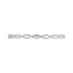 18K White Gold Natural Diamond Infinity Hinged Bangle Bracelet / Oval Shaped Diamond Bangle