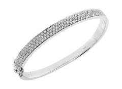 Three Rows Natura Diamond Hinged Gold Bangle Bracelet  - 18K Gold