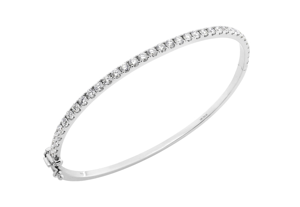 18K White Gold Natural Diamond Hinged Bangle Bracelet / Oval Shaped Diamond Bangle