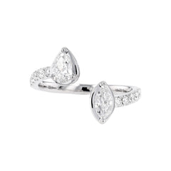 Pear & Marquise shape Diamonds Open Bypass Band Ring - 18K Gold