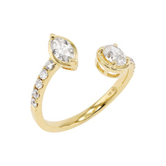Oval & Marquise shape Diamonds Open Bypass Band Ring - 18K Yellow Gold
