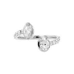 Oval & Marquise shape Diamonds Open Bypass Band Ring - 18K White Gold