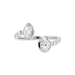 Oval & Marquise shape Diamonds Open Bypass Band Ring - 18K Yellow Gold