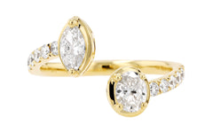 Oval & Marquise shape Diamonds Open Bypass Band Ring - 18K Yellow Gold