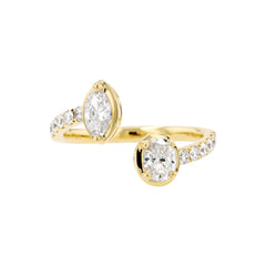 Oval & Marquise shape Diamonds Open Bypass Band Ring - 18K White Gold