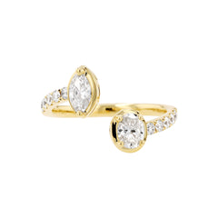 Oval & Marquise shape Diamonds Open Bypass Band Ring - 18K Yellow Gold