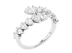 Unique Natural Pear-shape Diamond Open Bypass Eternity Band Ring - 18K White Gold