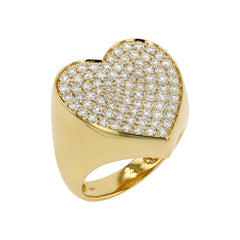 Large Pavé Diamond Heart Signet Ring