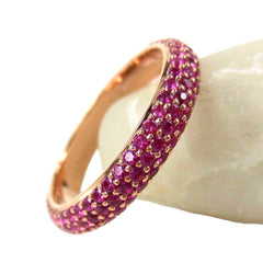 Micro Pavé Ruby 3 Row Dome Eternity Band - 18K Rose Gold