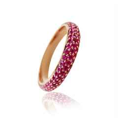 Micro Pavé Ruby 3 Row Dome Eternity Band - 18K Rose Gold