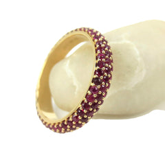 Three Row Dome Micro Pavé Ruby Eternity Band - 18K Yellow Gold