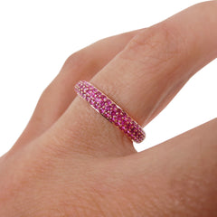 Micro Pavé Ruby 3 Row Dome Eternity Band - 18K Rose Gold