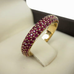 Three Row Dome Micro Pavé Ruby Eternity Band - 18K Yellow Gold