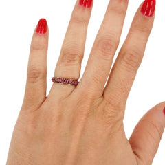 Three Row Dome Micro Pavé Ruby Eternity Band - 18K Yellow Gold