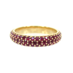 Three Row Dome Micro Pavé Ruby Eternity Band - 18K Yellow Gold