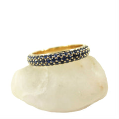 Three Row Dome Pavé Blue Sapphires Eternity Band -18K Yellow Gold