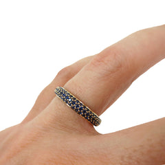 Three Row Dome Pavé Blue Sapphires Eternity Band -18K Yellow Gold