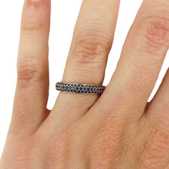 Three Row Dome Pavé Blue Sapphires Eternity Band -18K Yellow Gold