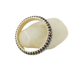 Three Row Dome Pavé Blue Sapphires Eternity Band -18K Yellow Gold