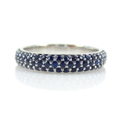 Three Row Dome Pavé Blue Sapphires Eternity Band -18K White Gold