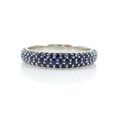 Three Row Dome Pavé Blue Sapphires Eternity Band -18K Yellow Gold