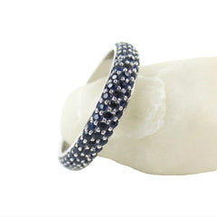 Three Row Dome Pavé Blue Sapphires Eternity Band -18K White Gold