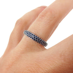 Three Row Dome Pavé Blue Sapphires Eternity Band -18K White Gold