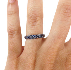 Three Row Dome Pavé Blue Sapphires Eternity Band -18K White Gold
