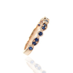 Round & Marquis Shaped Bezel Sapphire Half- Eternity Milgrain Band - 18K  Rose Gold