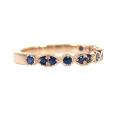 Round & Marquis Shaped Bezel Sapphire Half- Eternity Milgrain Band - 18K  Rose Gold