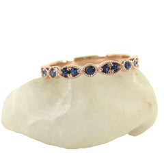 Round & Marquis Shaped Bezel Sapphire Half- Eternity Milgrain Band - 18K  Rose Gold