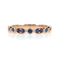 Round & Marquis Shaped Bezel Sapphire Half- Eternity Milgrain Band - 18K  Rose Gold