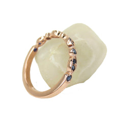 Round & Marquis Shaped Bezel Sapphire Half- Eternity Milgrain Band - 18K  Rose Gold