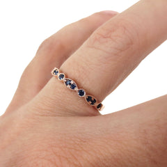 Round & Marquis Shaped Bezel Sapphire Half- Eternity Milgrain Band - 18K  Rose Gold