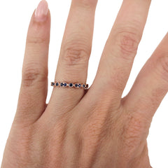 Round & Marquis Shaped Bezel Sapphire Half- Eternity Milgrain Band - 18K  Rose Gold