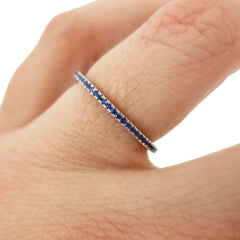 18K White Gold Dainty Blue Sapphire Eternity Band