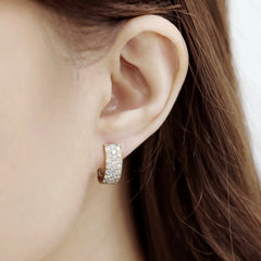 15mm 18K White Gold three-row Natural Diamond Huggie Hoop Earrings