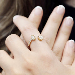 Oval & Marquise shape Diamonds Open Bypass Band Ring - 18K Yellow Gold