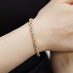 18K Yellow Gold Natural Diamond Infinity Hinged Bangle Bracelet / Oval Shaped Diamond Bangle