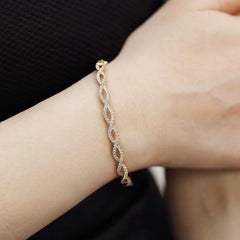 18K Rose Gold Natural Diamond Infinity Hinged Bangle Bracelet / Oval Shaped Diamond Bangle