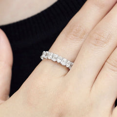 Natural Oval and Emerald Cut Alternating Diamond Eternity Band - 18K White Gold
