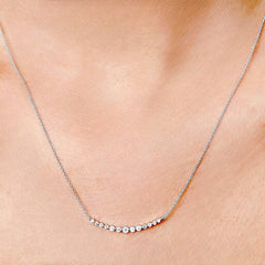 18K Yellow Gold Graduated Natural Diamond shared-prongs Curved  Necklace