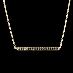 18k Yellow Gold Black Diamond Pave Mini Bar Necklace - Pendant