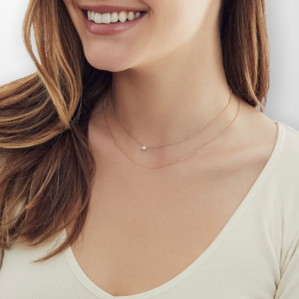 Round Diamond Solitaire Bezel Set Pendant Necklace 0.15cts