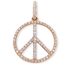 Diamond Pave Peace Sign Charm Necklace - 0.26cts T.W
