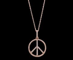 Diamond Pave Peace Sign Charm Necklace - 0.26cts T.W